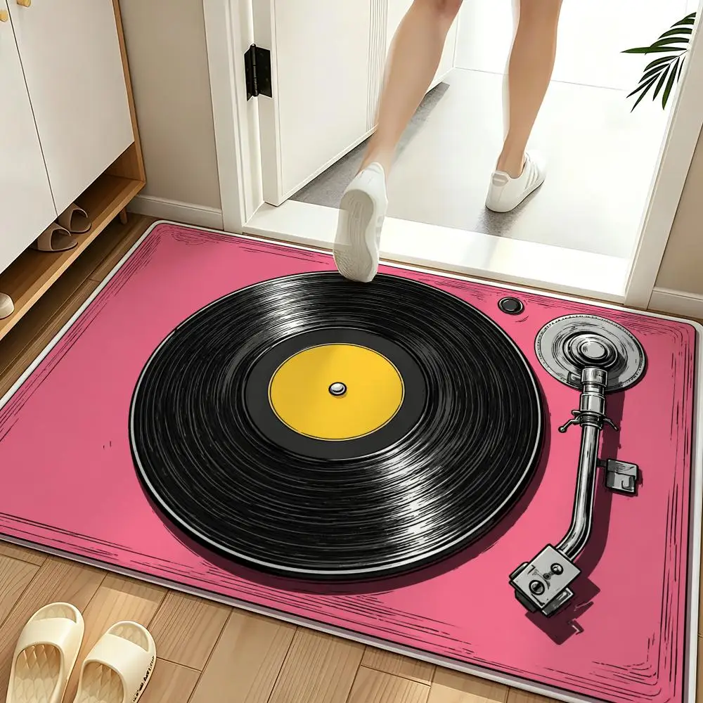 Retro Vinyl Record Cassette Music Nostalgia Style Floor Mat Soft Flannel Non Slip Absorbent Entryway Bathroom Bedroom Garage