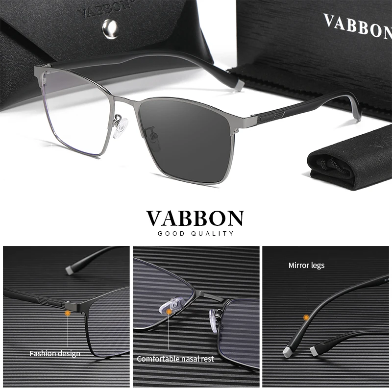 Vabbon 新しいメンズ近視メガネ抗青色光処方メガネ高度な金属フレームゴーグル抗疲労フラットメガネフォトクロミックメガネ 9448