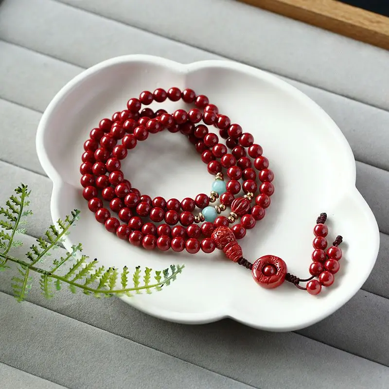 108 Cinnabar Bracelets, Buddha Beads, Good Luck, Cinnabar Round Bead Bracelets