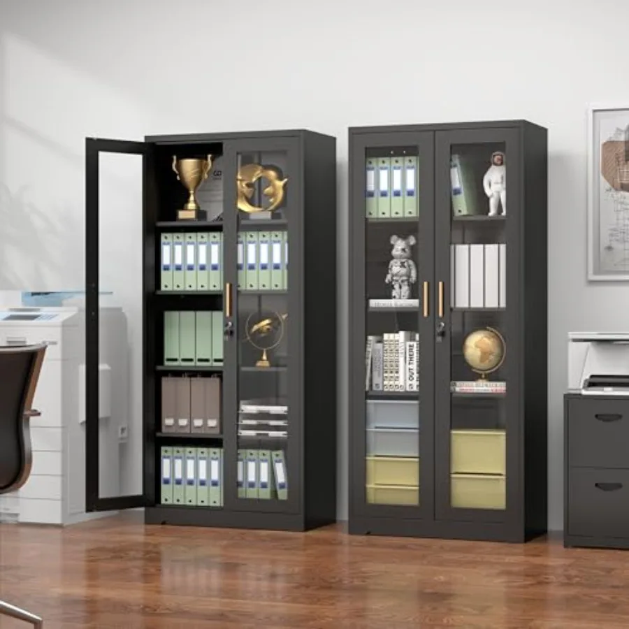 71 Metal Glass Display Cabinet for Retail Use, Silver Finish, Tempered Glass Panels with Security Lock view 2