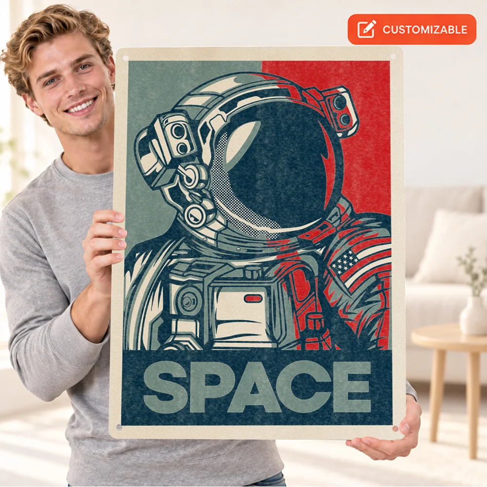 Vintage Space Astronaut Aluminum Poster Astronomy Graphic Bedroom Wall Art Customized Metal Sign Memorable Gift For Collectors