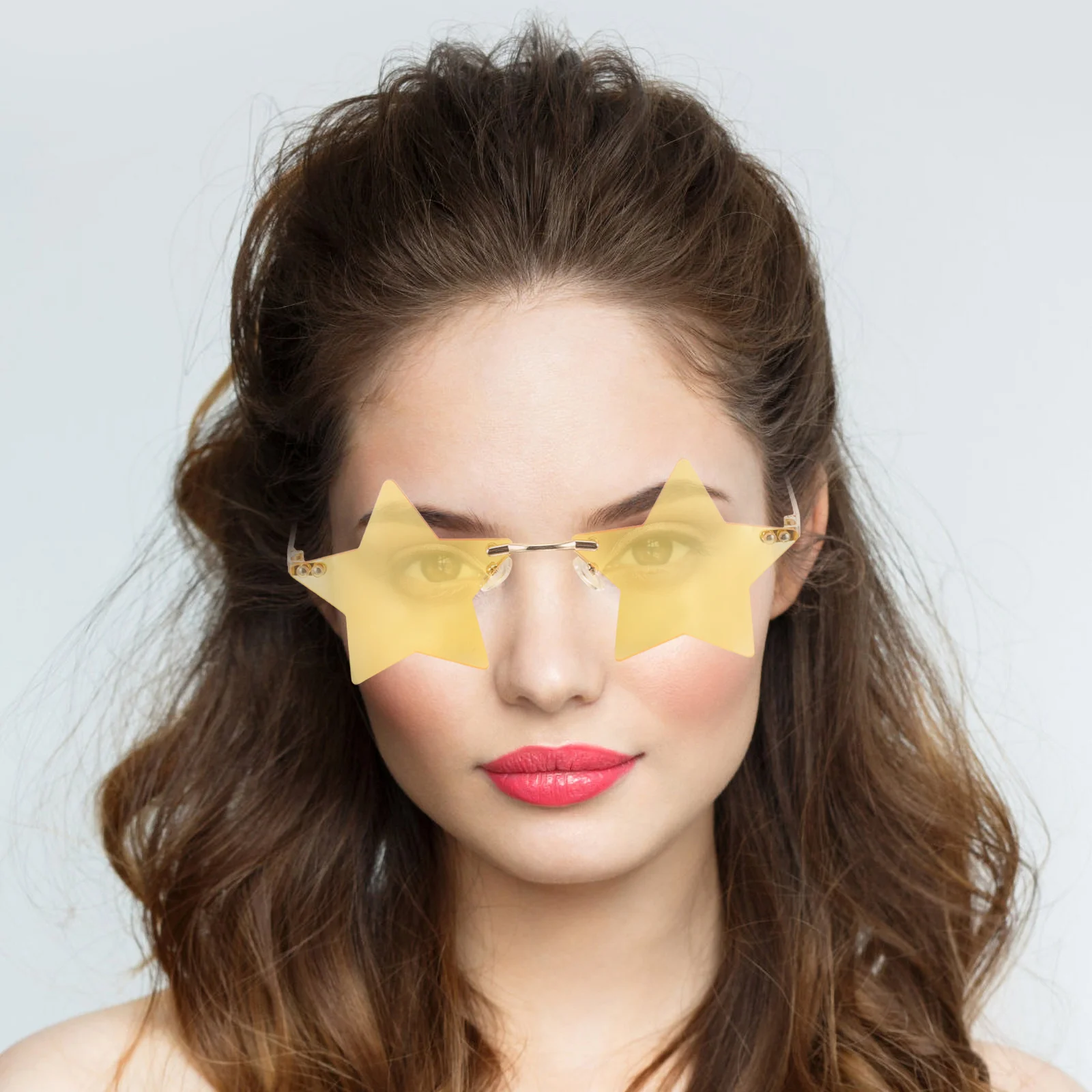 

Star Sunglasses Rimless Eyewear for Women Eye Catching Star Pattern Design Fun Glasses for Festivals Parties Beach