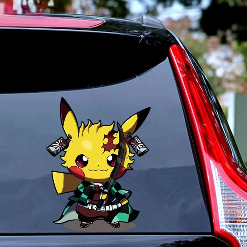 FUYOOHI Funny Stickers Exterior Accessories Demon Slayer Kimetsu No Yaiba Tanjiro Kamado Anime Japanese Cartoon Car Decal