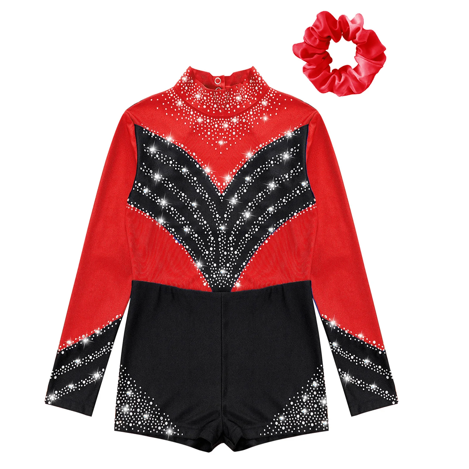 Kids Girls Rhinestones Gymnastics Jumpsuit Dancewear for Dancing Competition Teens Shiny Long Sleeve Ballet Jazz Dance Leotard