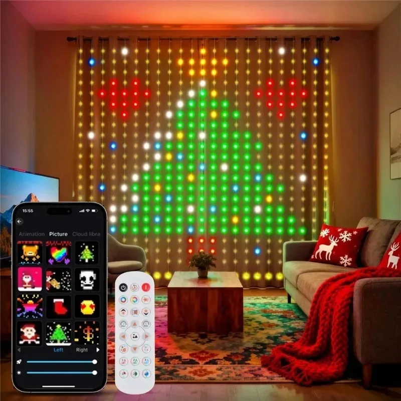 RGB LED Curtain String Lights APP Bluetooth Control Music Sync Remote USB Fairy Lights for Christmas Window Party Decor