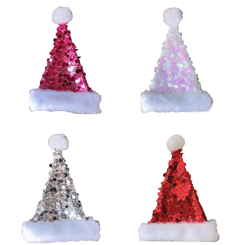 Holiday Theme Santa Hats with Big Sequins Christmas Celebration Props Headwear Dropship