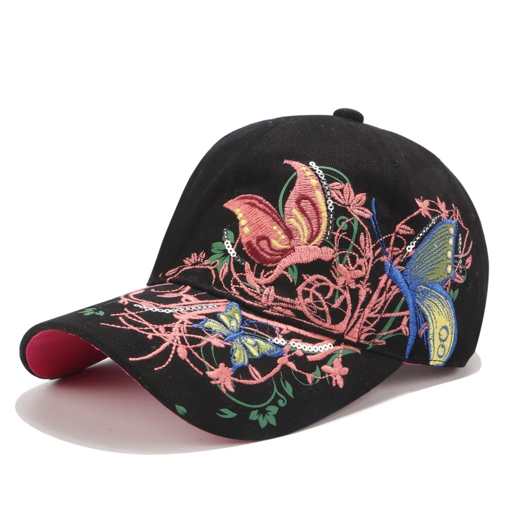 Spring Autumn Women Butterflies Flower Embroidery Caps Girl Sun Hats Casual Snapback Caps Baseball Cap