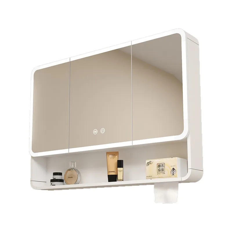 

Carbon fiber bathroom arc intelligent storage mirror cabinet separately wall-mounted