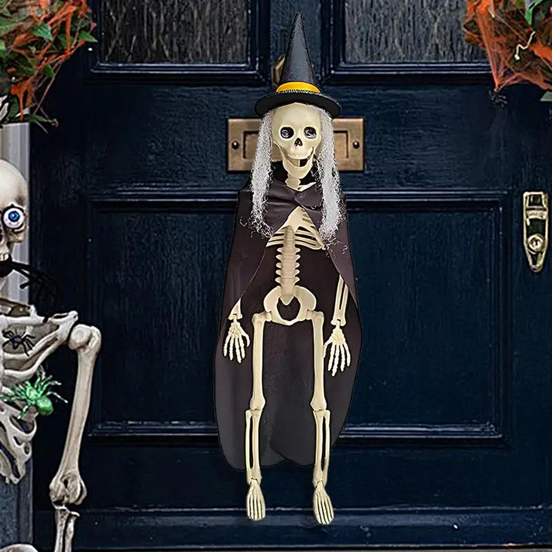 زينة جمجمة الهالوين هيكل عظمي مشترك لكامل الجسم، ديكور الهالوين قابل للتعييل، وجه جمجمة، منزل الهالوين على شكل عظام واقعية