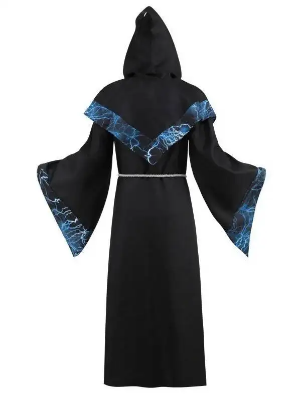 كوس عباءة سوداء معالج الظلام رداء هالوين تأثيري معالج القرون الوسطى عباءة مع غطاء محرك السيارة مرحلة الأداء C #2