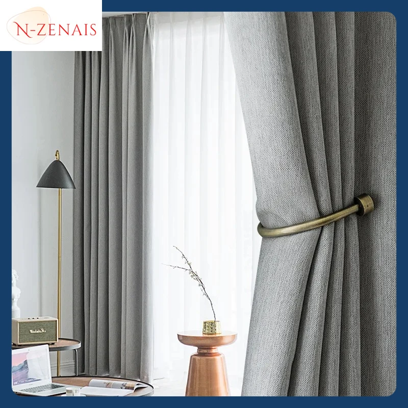 

Nordic Minimalist Style Curtains for Living Dining Room Bedroom Solid Color Stitching Thickening Colorful Cotton and Linen