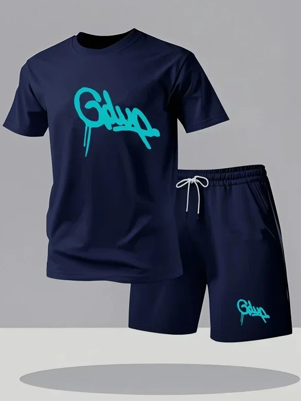 2026 Fashion New Men's Sports Shorts Short Sleeve T-shirt Style Casual Shorts Set Retro Cool Breathable and Two Piece Set