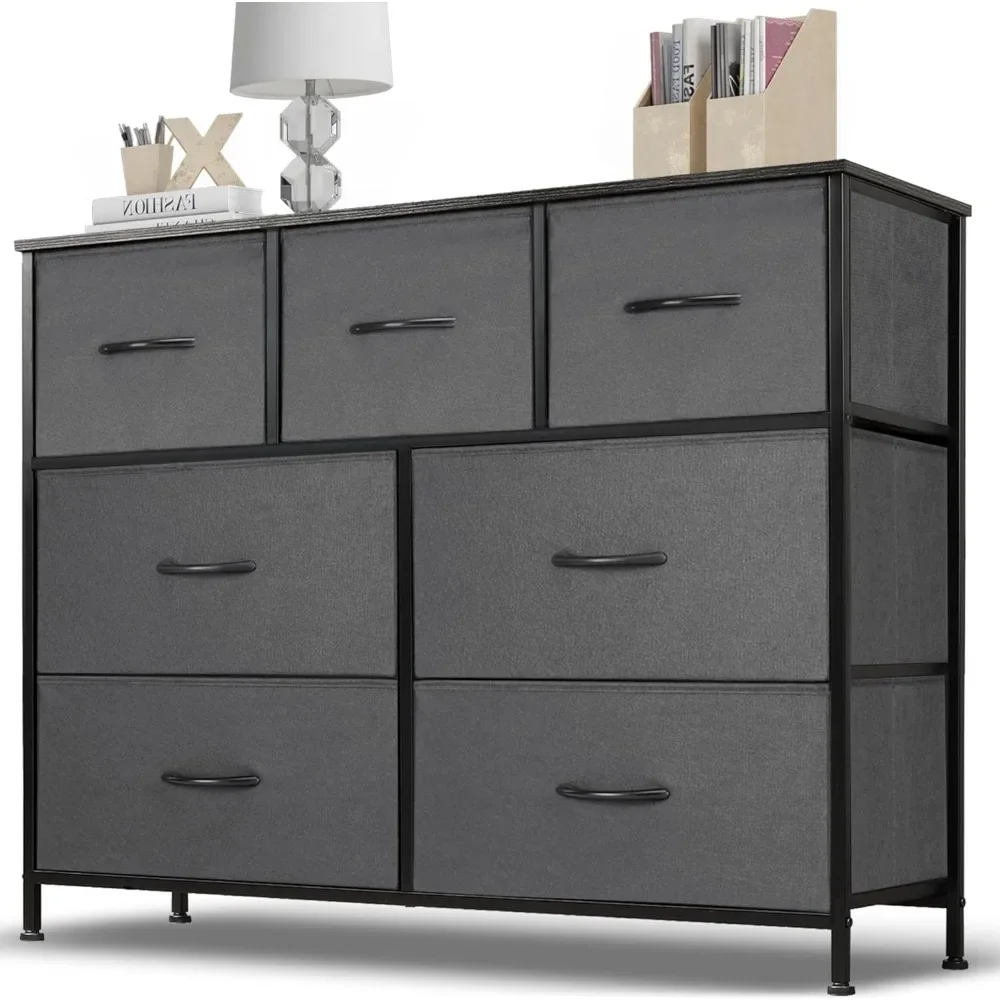 Dressoir Voor Slaapkamer, 7 Opbergladen, Brede Stoffen Kastkasten Organizer Torenmeubilair, Tv-Standaard Voor Tv Tot 45 Inch