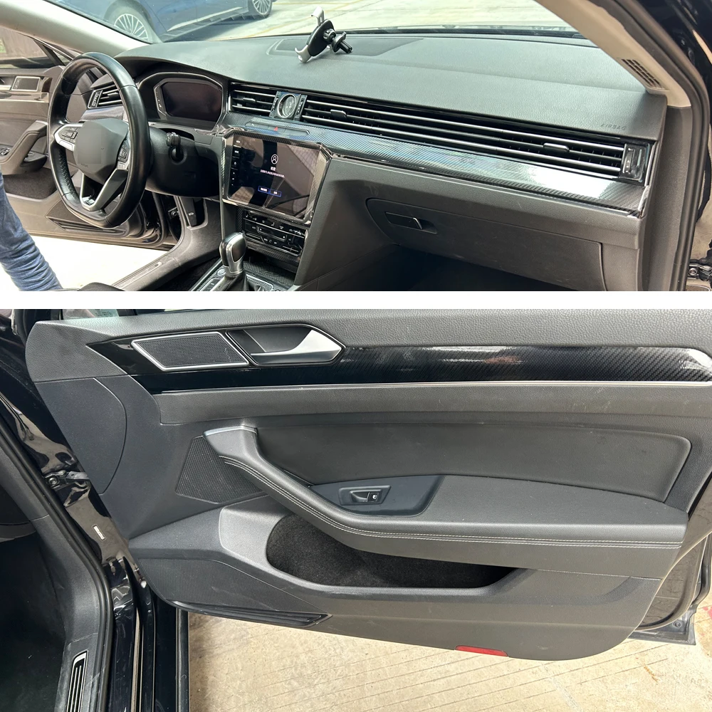 Calcomanía de carbono negra de estilo de coche, cubierta de Panel de pasamanos de ventana de coche, pegatinas embellecedoras para Volkswagen Passat B8 2017-2022