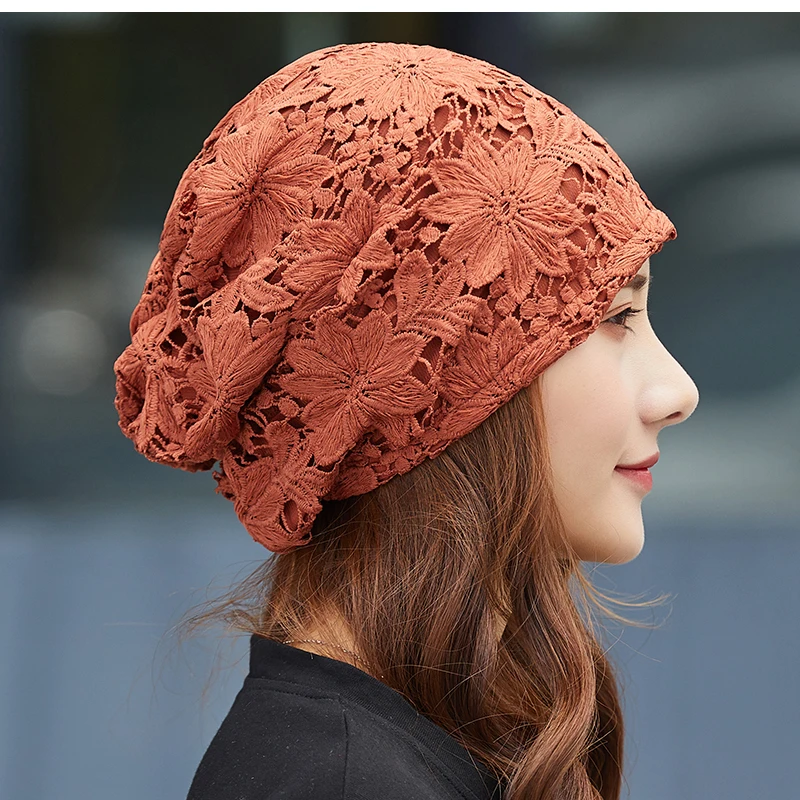 New Bonnet for Women Hollow Big Flower Skullies Hat Summer Breathable Sun Hats Street Fashion Women Beanies Cap