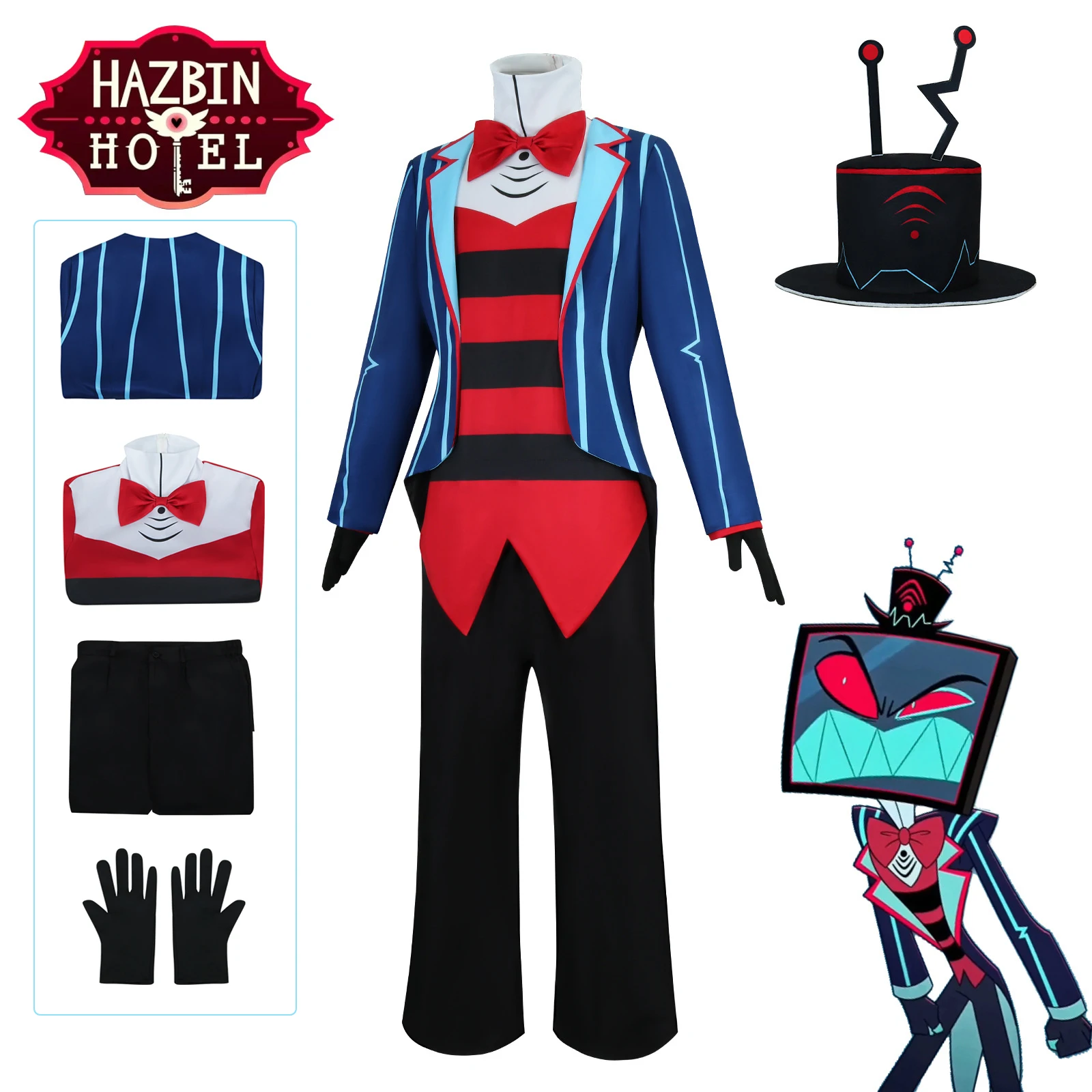

Хазбин Косплей Отель Викс Косплей Костюм Униформа Пальто Брюки Наряд Мужчины Хэллоуин Карнавал Синий Красный Костюм Ролевые Игры Косплей