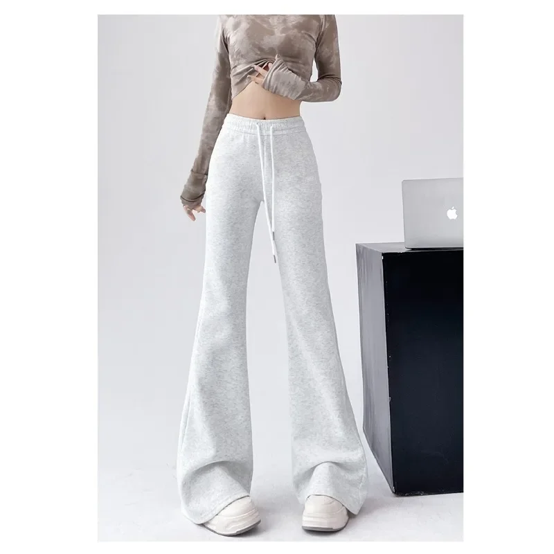 2024 New Flaread Pants Female Sports High Waist Leggings Solid Slim Spring Autumn Casual Pants Fasion Gray Versatile Leggings