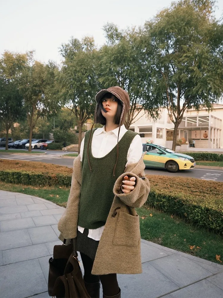 

UMILAB Wool Blend Knitted Vest U-Ne Lightweight Fce Casual Sle Women's Long H-ape Vest Warmth Layering ential