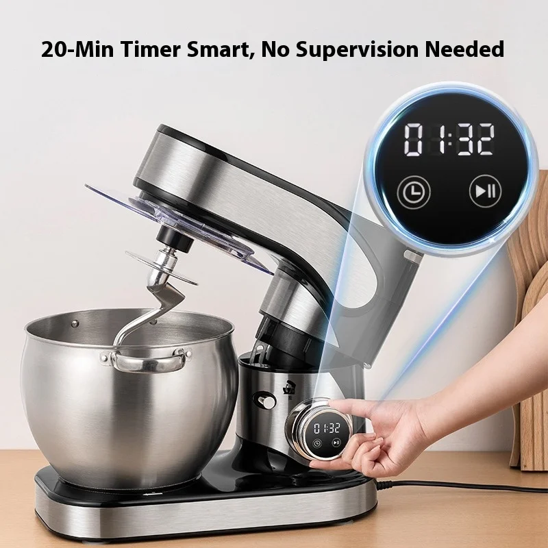 8.5L Electric Stainless Steel Tilt-Head Dough Mixer with Dough Hook 6 Speeds for Biscuit Noodle Bread & Pizza Making