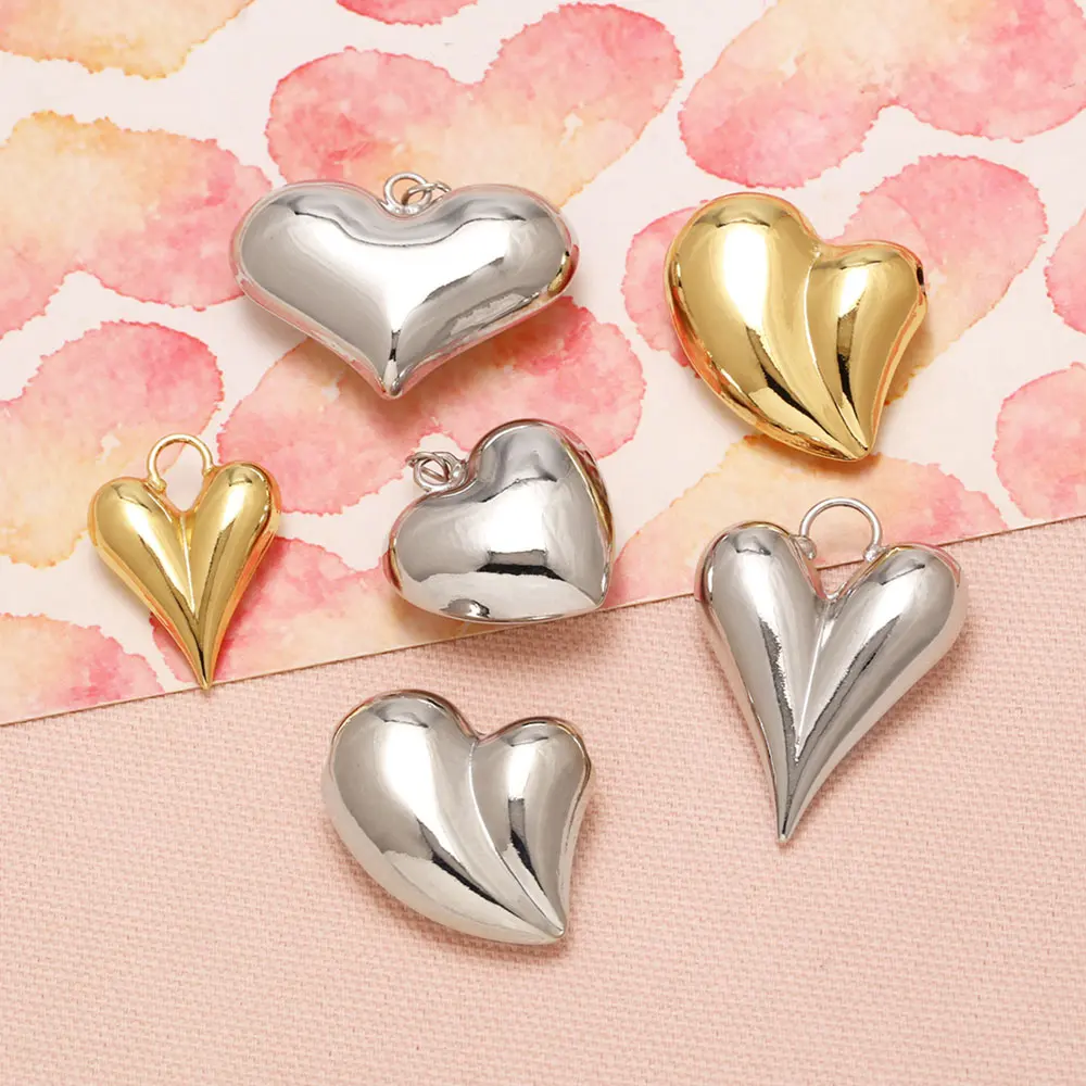 OCESRIO Puffed Heart Pendants Gold Plated Copper Abstract Liquid Charms for Necklace Jewelry Making Components DIY pdtb953
