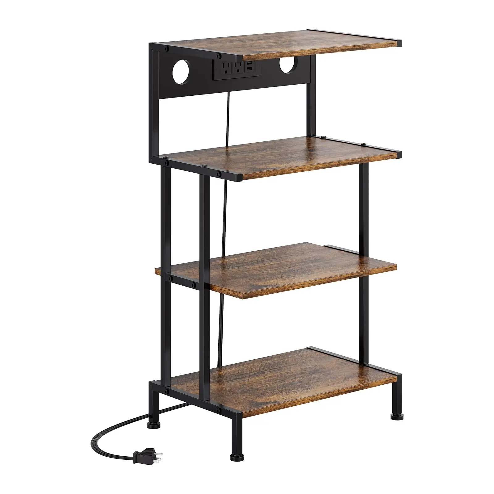 4 Tier Gaming Console Stand With 3 AC Outlets And 2 USB Ports Gaming Shelf And Record Player Stand With Heavy Duty Iron Frame 200 Plus Lbs Fits PS5 Xbox Series X S Nintendo Switch