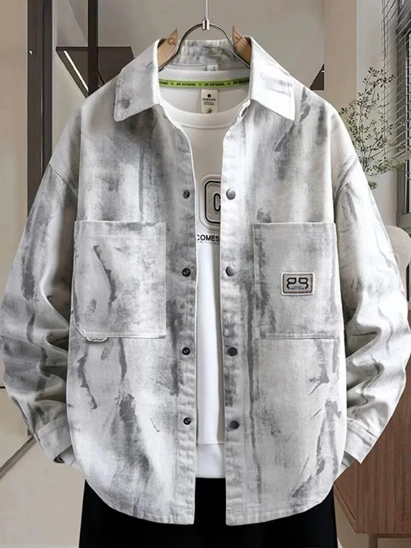 Spring Autumn New Heavyweight Youth Collar Denim Jacket Men Korean Dyed Versatile High-End Feeling Jacket Loose Fit Fashion U...