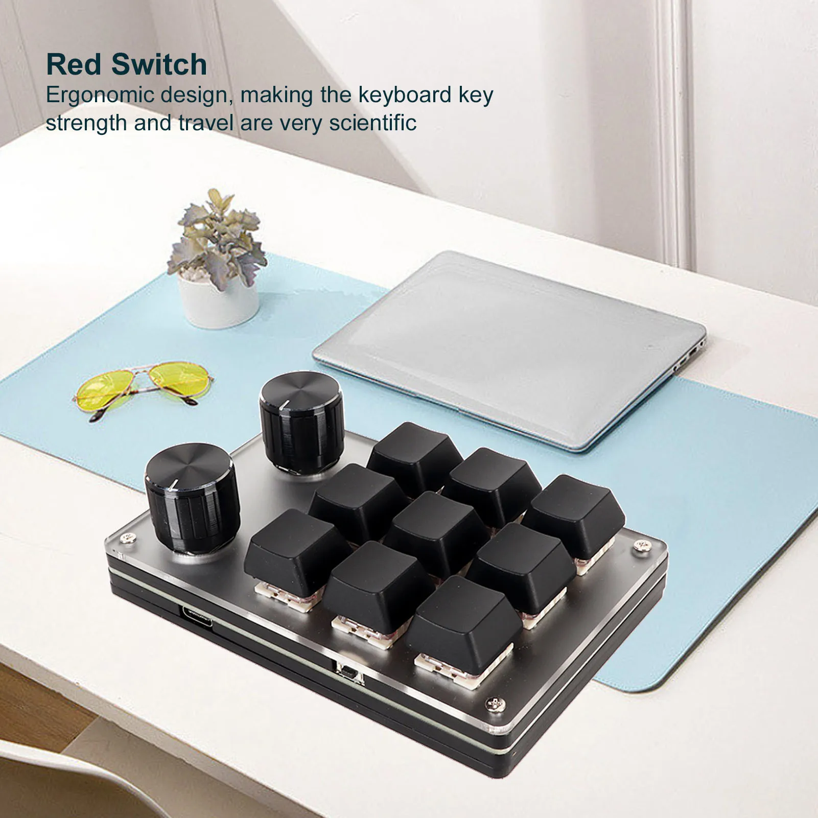 Red Switch Macro Keyboard Plug and Play Ergonomic Customized Knobs USB Mini Keypad for Desktop PC 9 Keys 2 Knobs