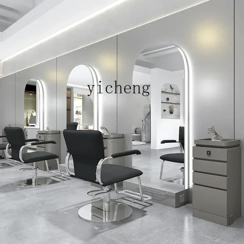 JZ-8   Floor-to-ceiling Full-body Mirror Table Barber Shop Luminous Single-sided Mirror Table Stainless Steel Perm Mirror