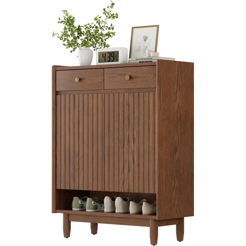 

2026 New：31.4 Solid Wood Organizer and 2 Adjustable Shelves, Cabinet Storage entryway,Shoe St
