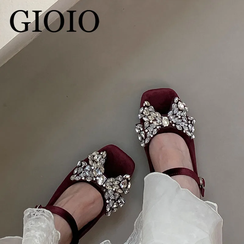 

Женские туфли-лодочки с бантом и стразами, на квадратном каблуке 4,5 см, из бархата, в стиле Мэри Джейн, черные, в стиле Y2K, женская обувь 2000-х годов