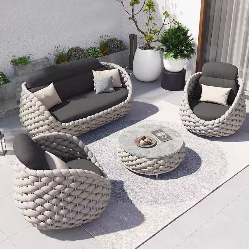Outdoor Garden Lounge Set Aluminum Frame Woven Rope Chairs and Table Set Luxury Modern Patio Furniture Sets