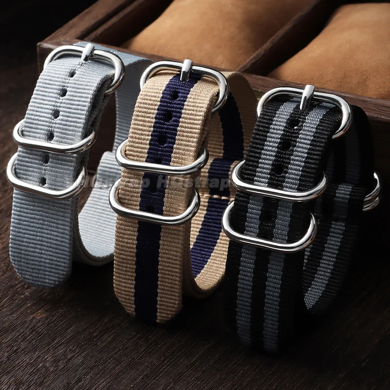 18mm 20mm 22mm 24mm Nylon Watch Strap 3-Ring Woven Fabric Replacement Band Multi-Color Military Style Canvas Bracelet for Omega