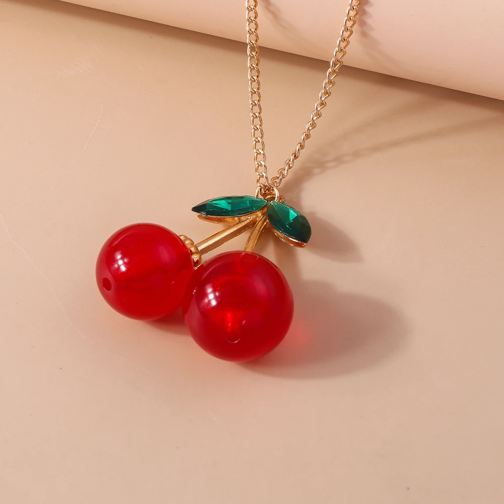 Aihua Neue Reizende Gold Farbe Rote Kirsche Anhänger Halskette Für Frauen Persönlichkeit Halskette Hochzeit Schmuck Geburtstag Geschenke – Detail 7