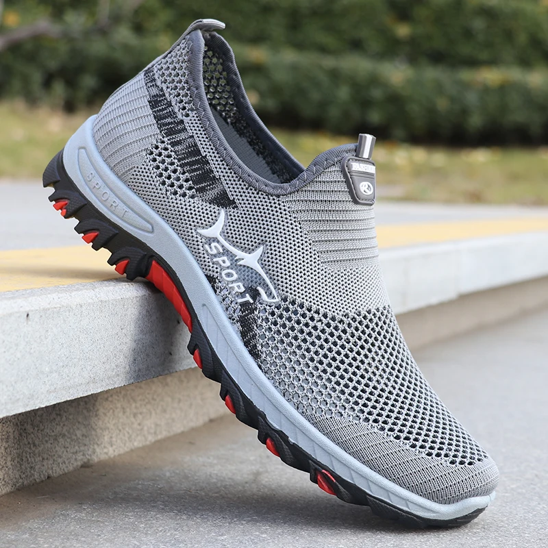 Herren-Sneaker zum einfachen Anziehen, ideal für Outdoor-Aktivitäten und Trekking, atmungsaktives Mesh-Material, leichte, rutschfeste PVC-Sohle, Wanderschuhe für Frühling, Sommer und Herbst. – Detail 6