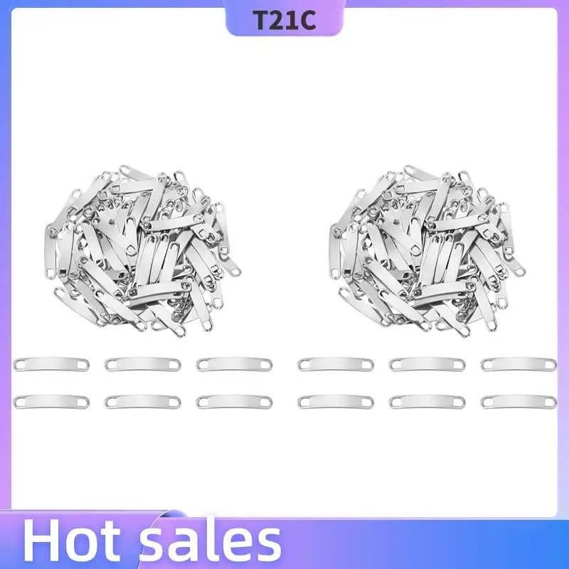 

T21C 200Pcs Stamping Blank Tag 34Mm Stainless Steel Link Connector Metal Blank Charm Curved Link Charm Engravable Blank Tag