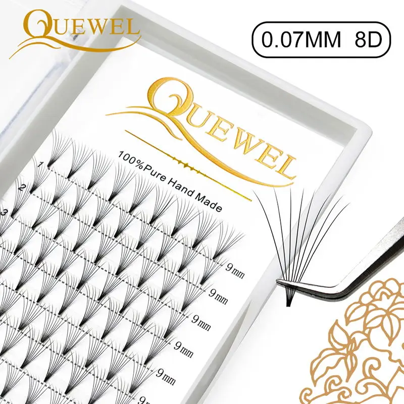 

Quewel 8D Premade Volume Eyelashes Extensions 0.07mm Russian Fans Individual Faux Lash 12 Lines Hand Pre Made Silk Eyelash