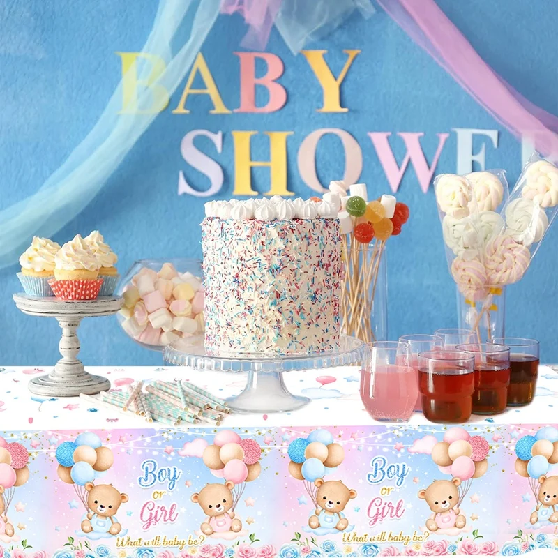 الجنس تكشف مفرش المائدة البلاستيكية للحفلات صبي أو فتاة استحمام الطفل ديكور الوليد غطاء الطاولة هو أو إنها الجنس تكشف لوازم الحفلات #4