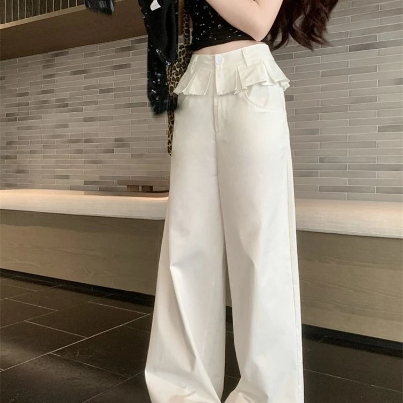 American Spice Girl Bud Design Sense Skirt Pants 2025 Spring/Summer High Waist Loose Straight Women's Wide Leg Mopping Pants