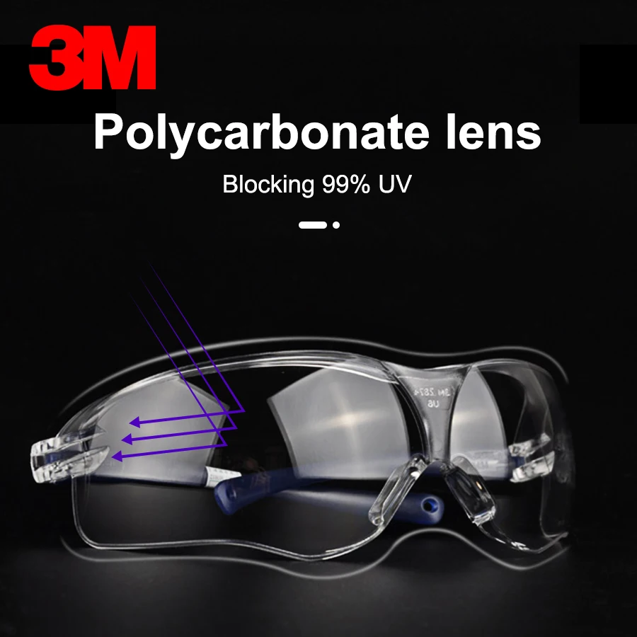 3M 10434 Safety Glasses Anti-Wind Sand Fog Shock Dust Resistant Transparent Glasses Eye Protective Men Fashion Goggles with Case