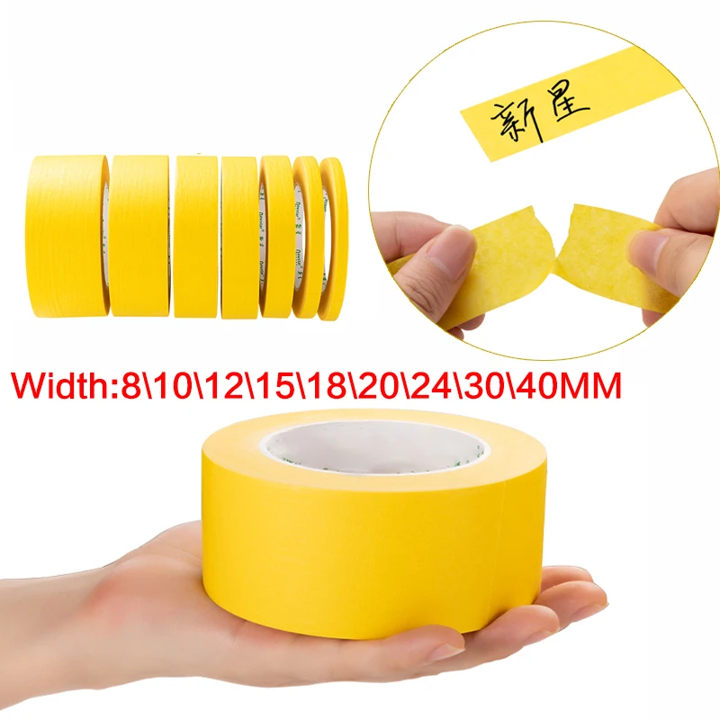 50M Yellow Masking Tape Adhesive Painting Masking Tape Textured Paper Car Paint Decoration Seamless Hand Tear For Painters Tape