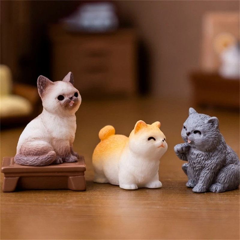 Mini Cat Ornament Cartoon Kitten Micro Landscape Dollhouse Model Car Interior Home Desktop Decoration image 5