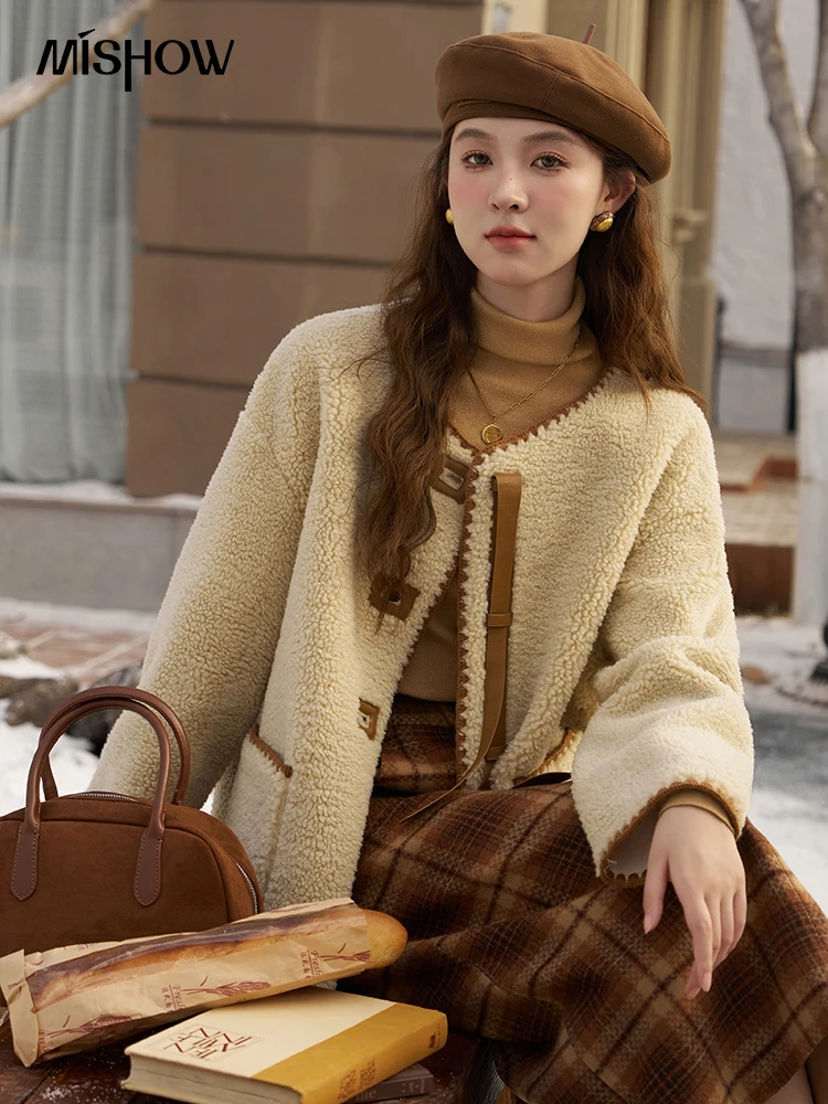 

MISHOW Faux Lamb Wool Jacket Women 2023 Autumn Winter Casual Loose Lambswool Female Chic Temperament Outerwear Top MXC57W0188