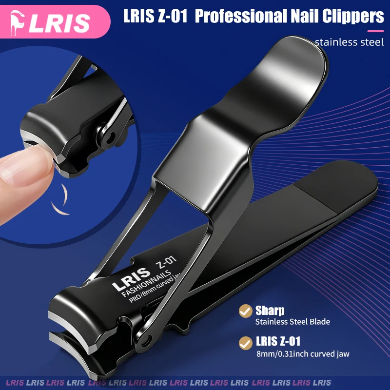 Black Stainless Steel Toenail Clipper, Large Thick Nails, LRIS Z-01, Curved Blade, Sharp Durable, No Splash, Home Use