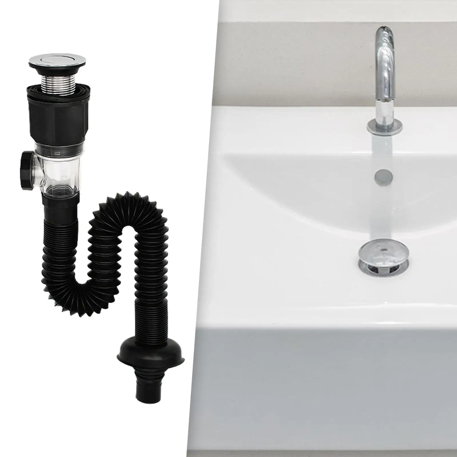 

Kitchen Sink Drain Pipe, Sink Drain Assembly with Sealing Lid, Flexible Drain Tubing Pipe, Sink Sewer Pipe for Bathroom Kitchen