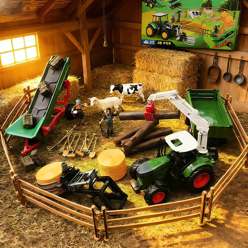 2.4G Remote Control Tractor with Trailer RC Farm Truck Toy Simulation Miniature Farming Vehicle Model Kids Boys Birthday Gift
