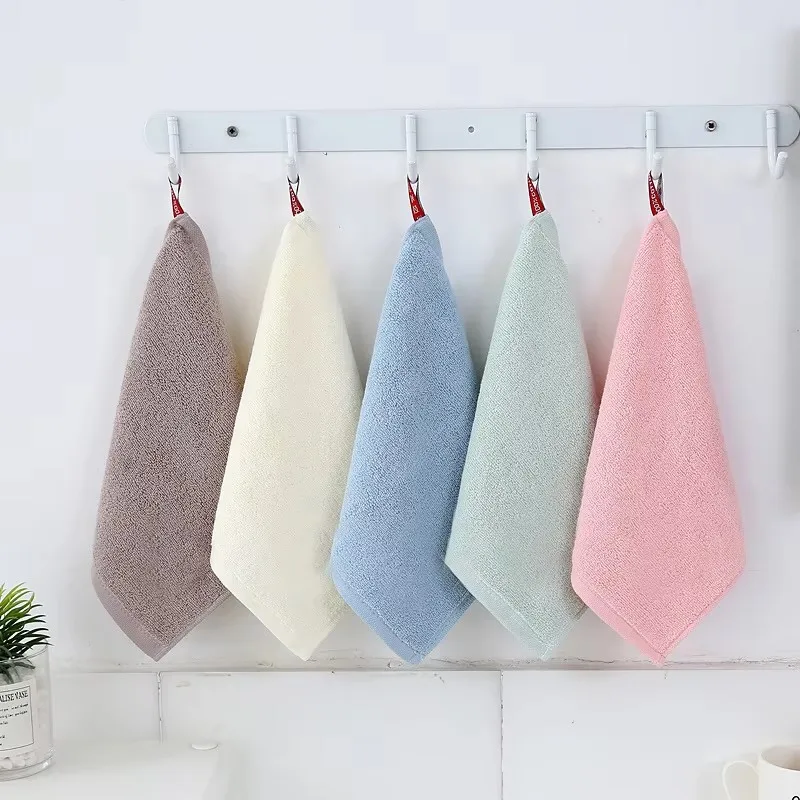 1pcs Pure Cotton Children's Small Square Towel Household Solid Color Hook Children's Face Towel Kindergarten Baby Towel