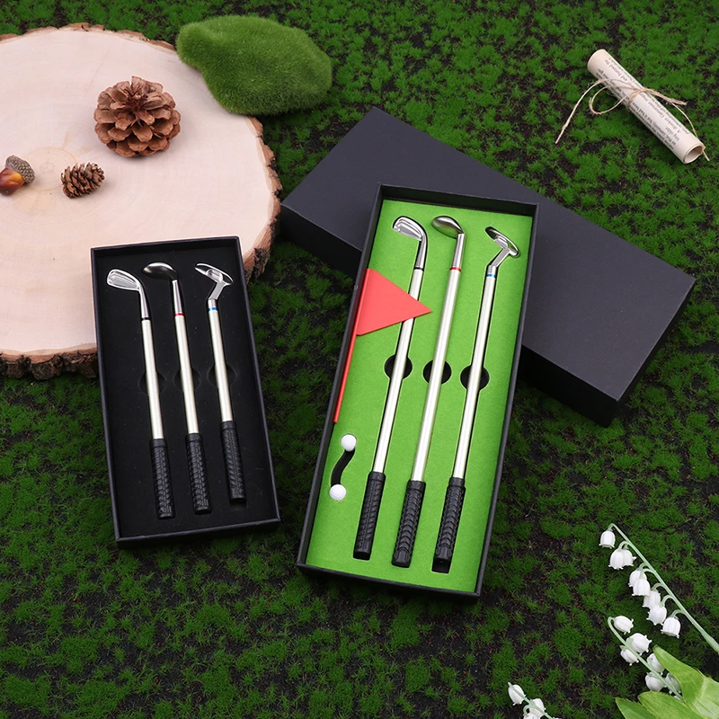 Mini Desktop Golf Ball Pen Set, Putting Green, 3 Clubs, Balls and Flag, Desk Games, Office and School Gift