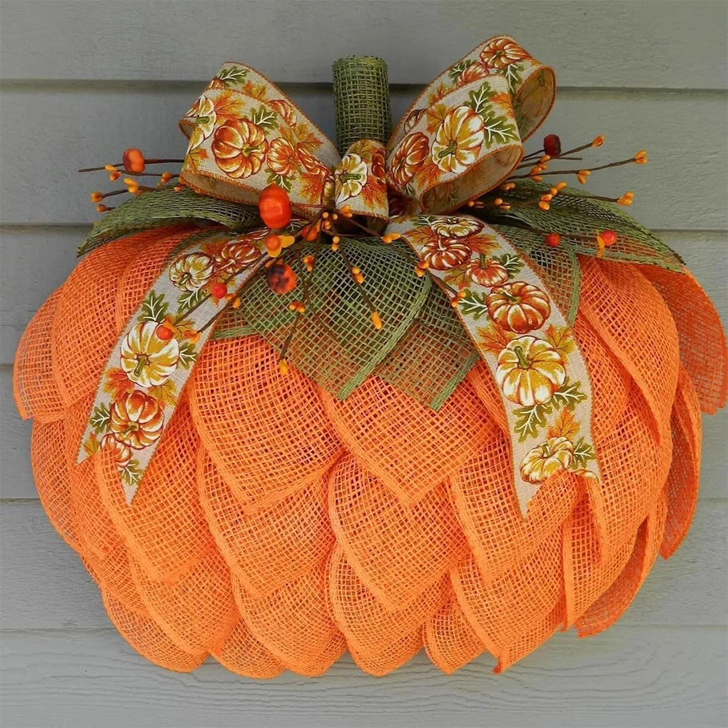 Pumpkin Simulation Halloween Wreath Autumn Bumper Cushaw Garden Decoration Props, Halloween Creative Wall Decorations