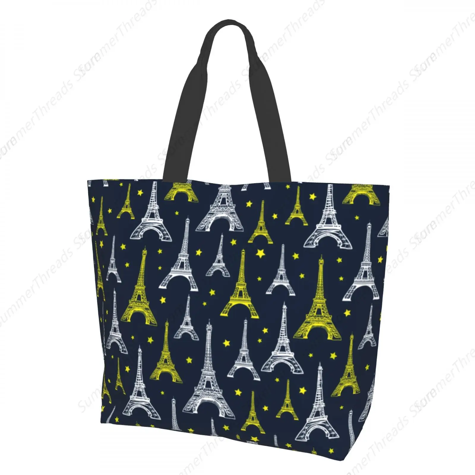 

Eiffel Tower & Stars Tote Bag for Women Large Print Bags Portable Beach Bag Reusable Grocery Bags Waterproof