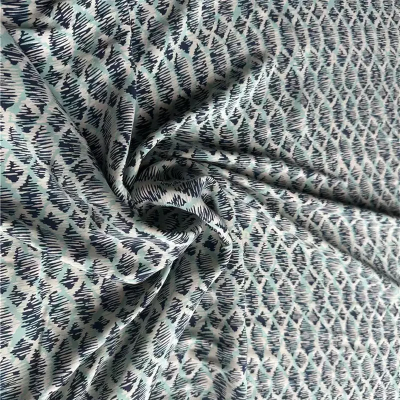 1 meter 100% Mulberry Silk 22 momme Charmeuse Silk Fabric Green Bohemian Printed 136cm 53